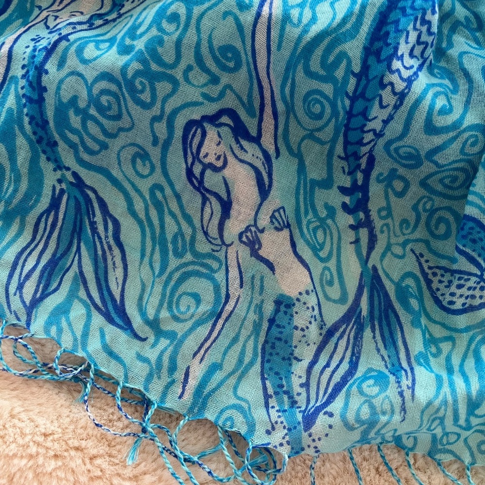 Lilly Pulitzer Blue Teal Swirl Silk-Cashmere Scarf - Picture 4 of 15
